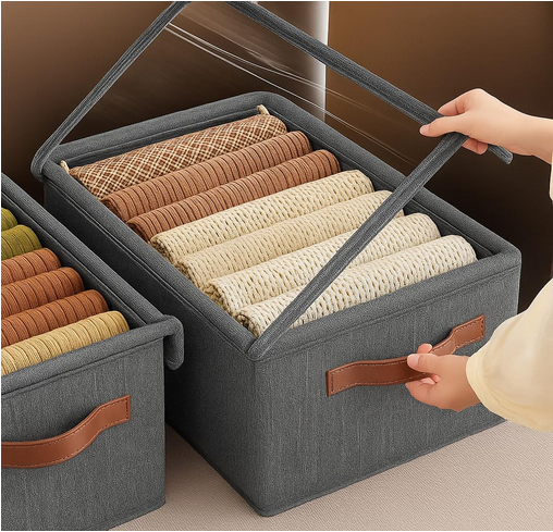bhoomiware™ 26l foldable storage bag with lid set of 2 closet organizer with handle dustproof fabric storage bin (grey)