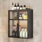 miorah bathroom storage cabinet bathroom accessories set, washroom organiser cabinet 2 layer, space saving carbon steel shelf, black, 50 cm, pack of 1